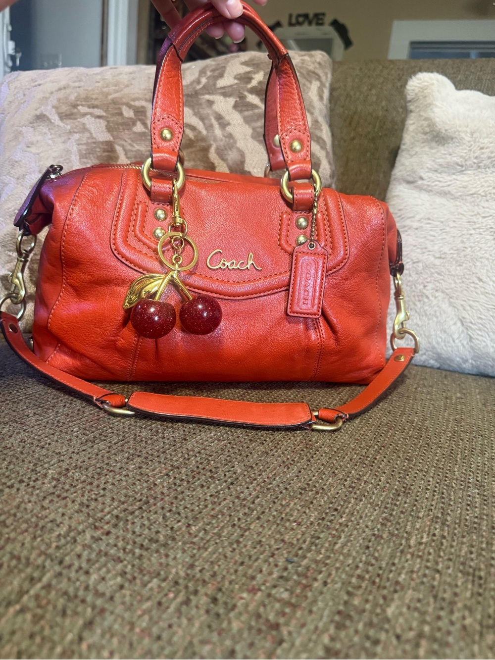 Coach Red Leather Satchel with Cherries not included